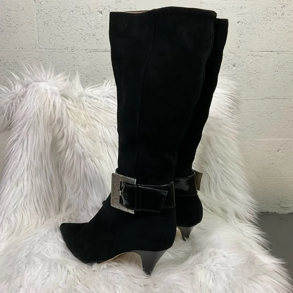 MICHEL KORS Alexandra knee high boots heels suede leather black 8M
